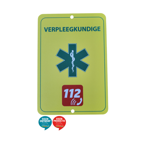 Autobordje Verpleegkundige 112 NIEUW MODEL GEEL (16cm x 11cm) - met vernieuwd 112 logo