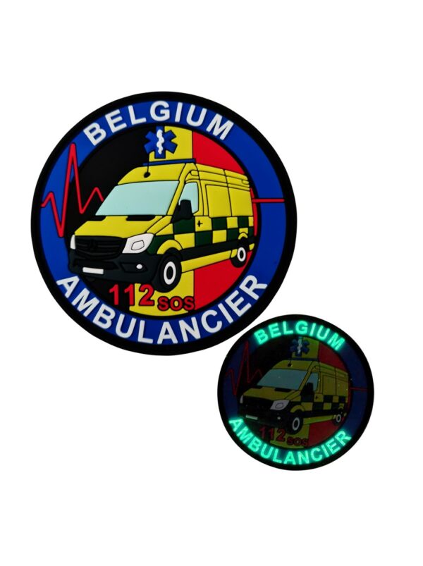 3D PVC patch BELGIUM AMBULANCIER (glow in the dark) - Hulpverlener Ambulancier 112  |  Écusson PVC 3D BELGIUM AMBULANCIER (glow in the dark) - Secouriste Ambulancier 112